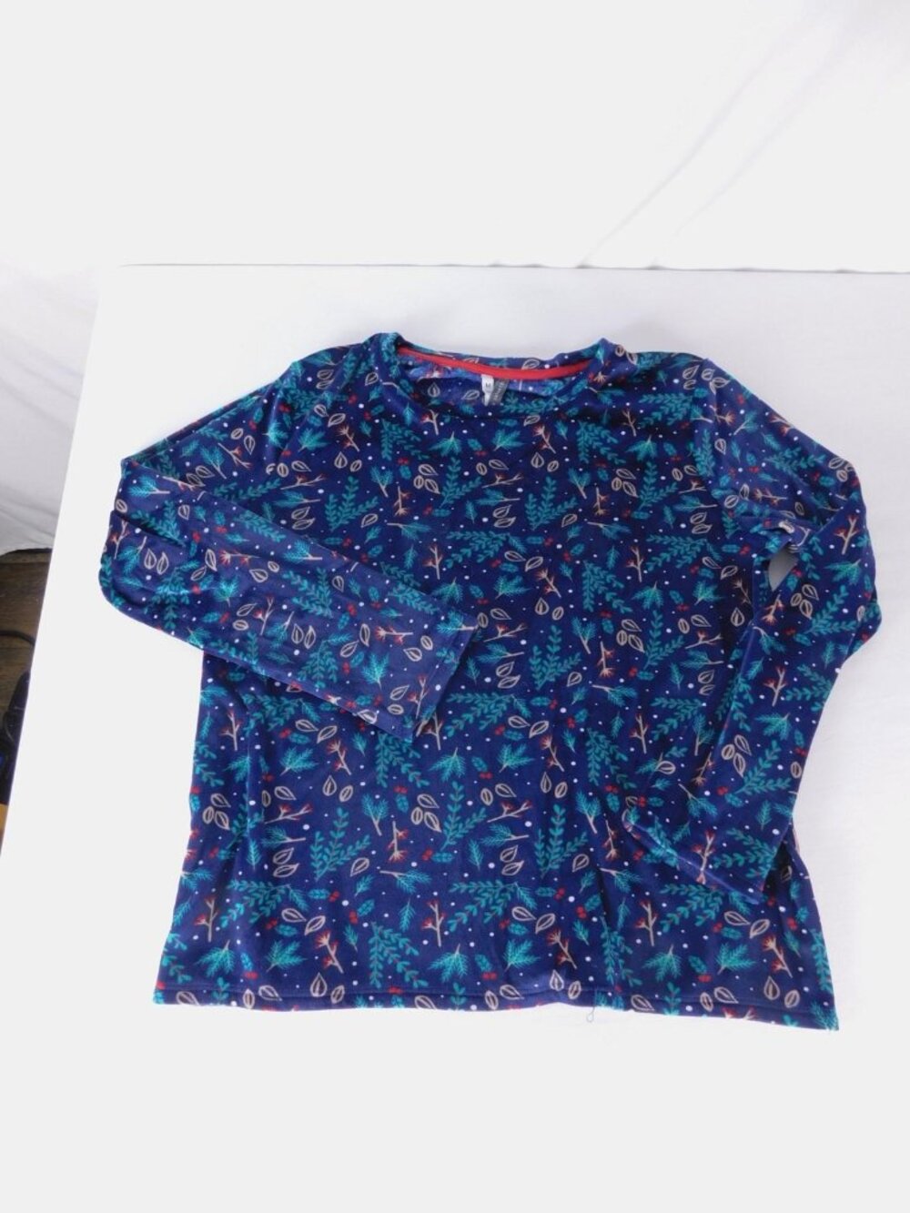 Pajama Set Womens M Blue Fleece Holiday Floral Long Sleeve Pants Christmas - Picture 4 of 8